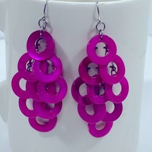 Vintage Chic Magenta Dangle Circle Chandelier Earrings